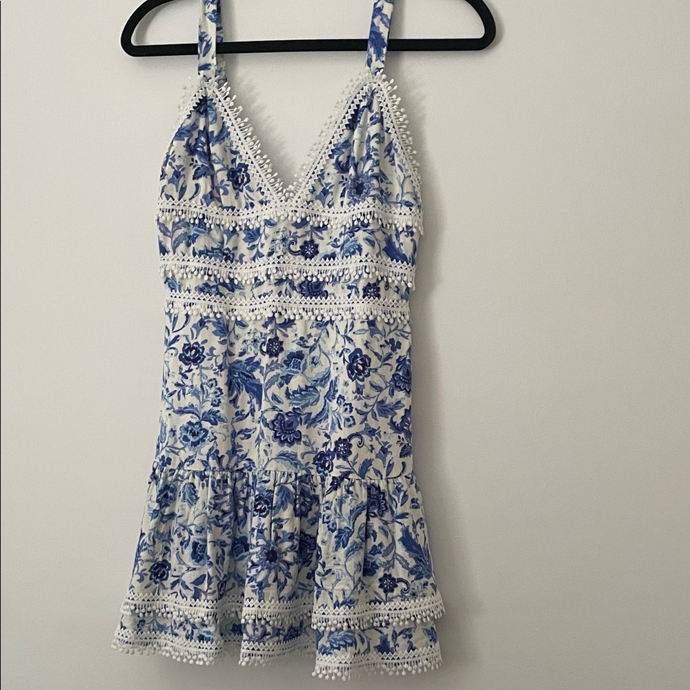 Olivaceous Blue and White Floral Mini Dress